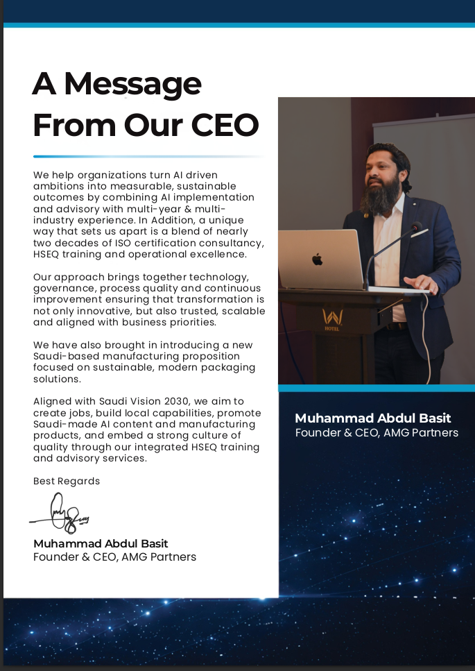 Muhammad Abdul Basit, Founder and CEO of AMG Partners, speaking at a lectern